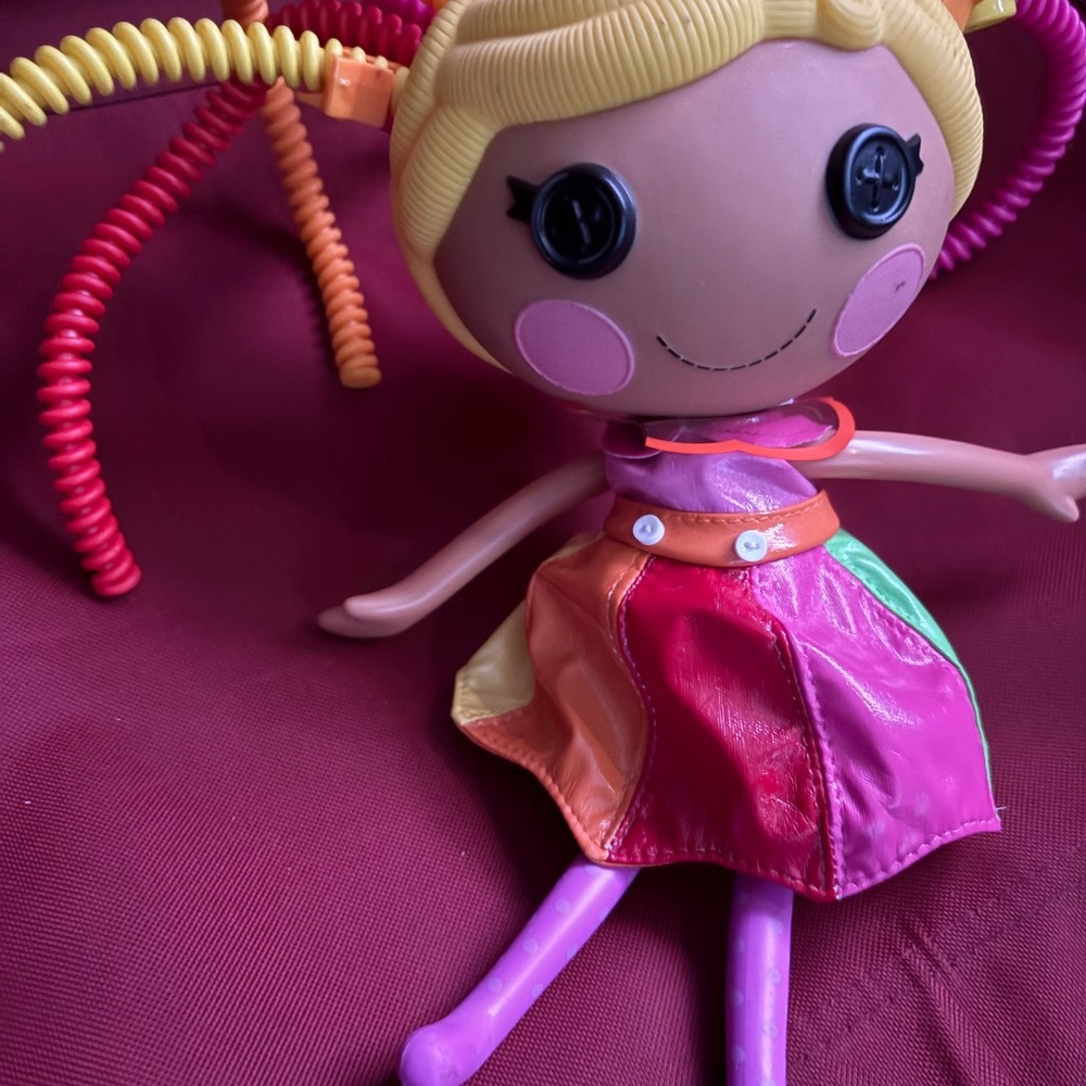 Pink and Orange Whimsical Doll with Button Eyes